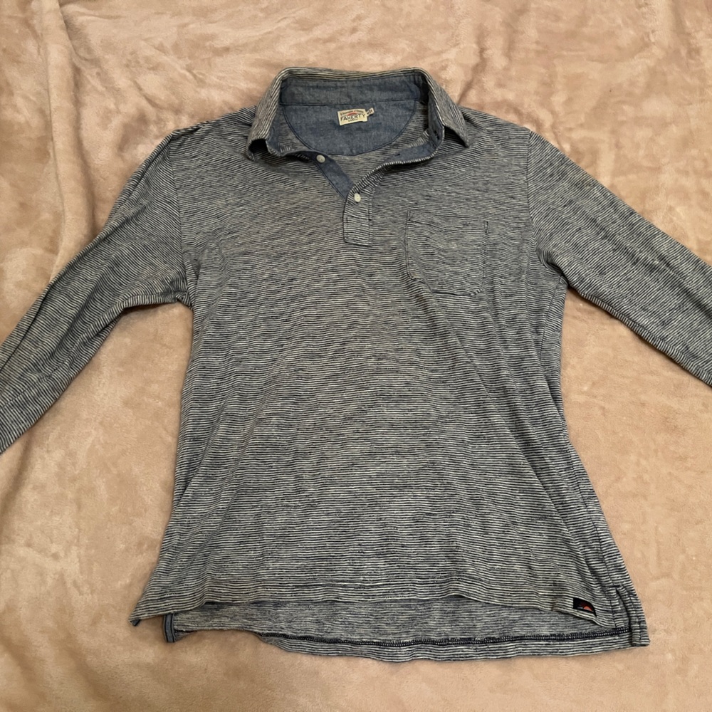 Faherty men’s long-sleeve polo in grey and white stripes